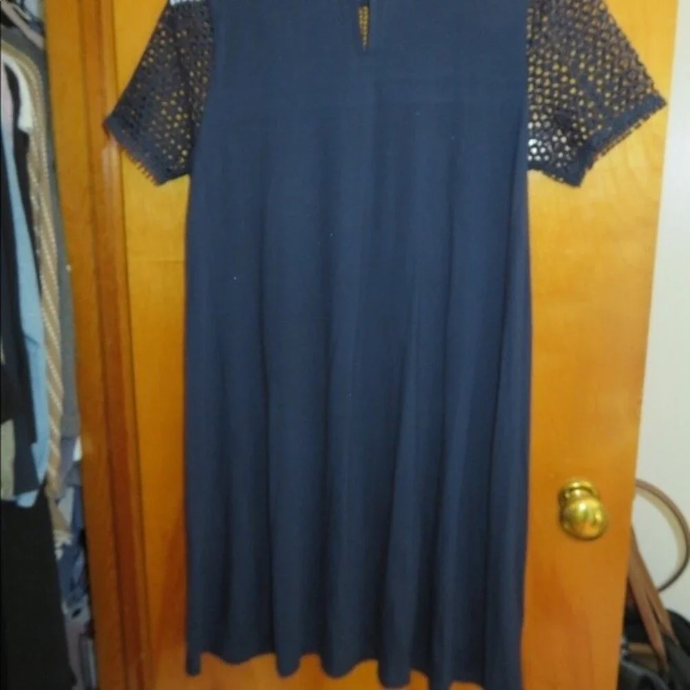 Loft Navy Blue Dress Short Sleeve Crochet Swing Petite Small Preppy Mini NWT